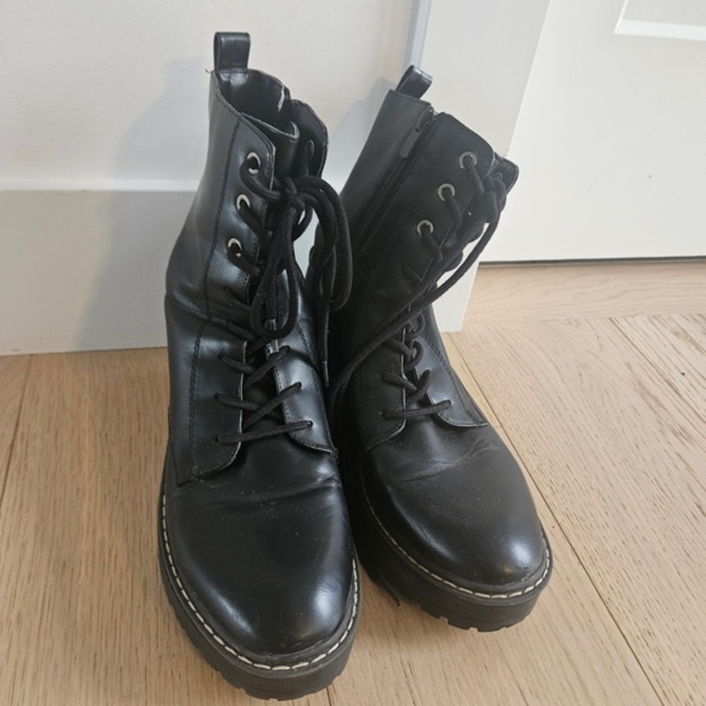 Black Lace-Up Platform Combat Boots - Women
